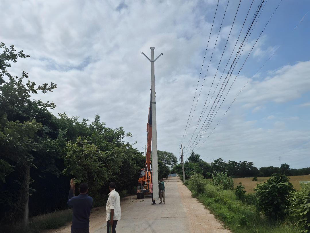 Electrical pole installation services in Telangana with alignment and structural fixing